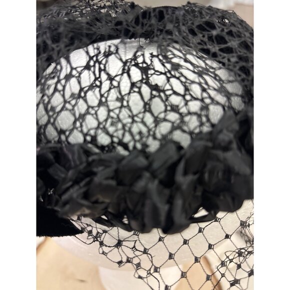 1940s Black Veiled Tilt Hat Velvet Bow Old Hollywood Cocktail Netted main image 5